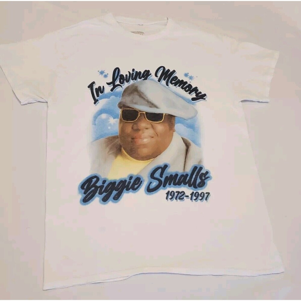 Notorious BIG Mens Sz M T-Shirt White Airbrush In Memory Biggie Smalls Crewneck